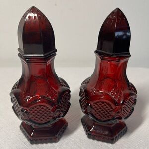 Vintage AVON CAPE COD Red Glass Salt and Pepper Shakers